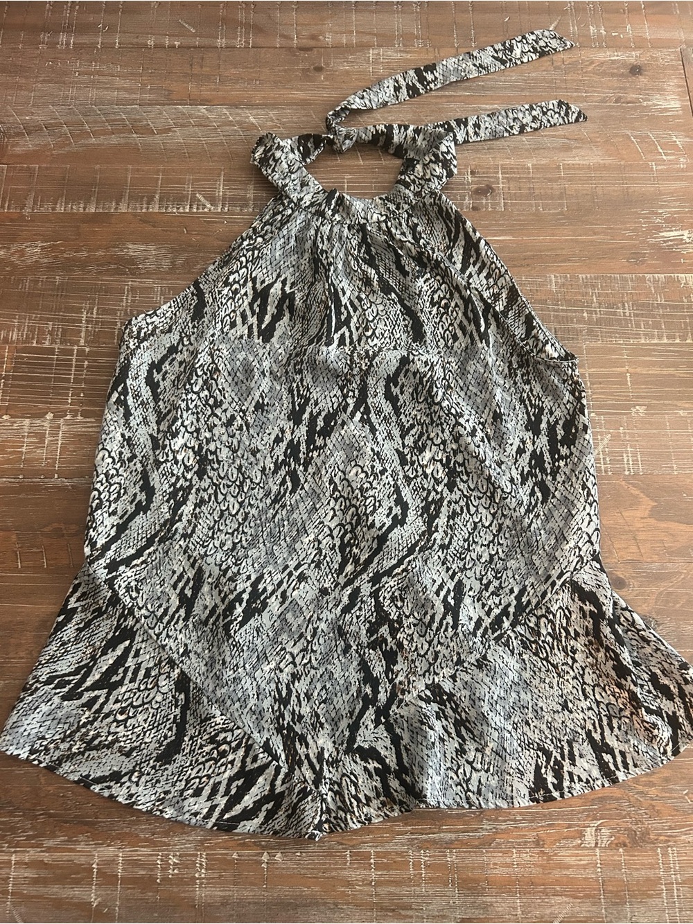 fab'rik Black and Gray Snake-Print Halter Tie-Neck Camisole